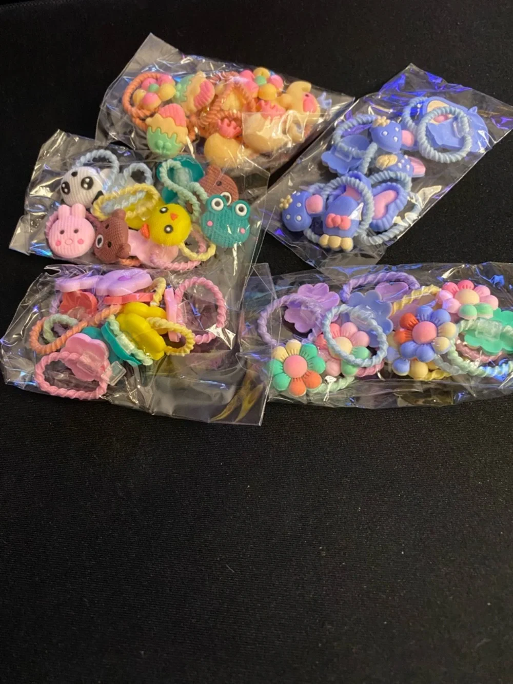 Kids Multicolor Hair Tie and Clip Set with Clear Pouch